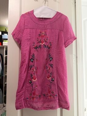 Umgee Pink Embroidered Short Sleeve Tunic Dress